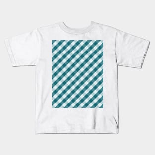 Dark Teal and White Check Gingham Plaid Kids T-Shirt